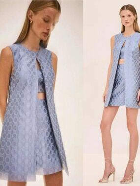 ALEXIS Asha Layered Cutout Jacquard Cotton Blend Mini Dress Blue NEW with tag